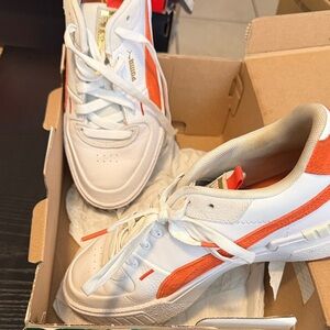 Puma White and Orange Women’s Low-Top Sneakers